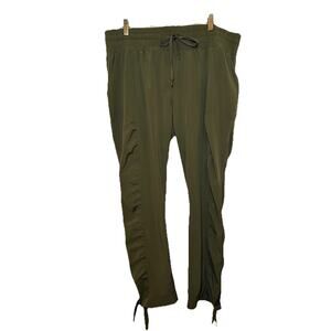 Prana Bindi Ankle Tie Pant Olive Drawstring Ruched Leg Athleisure/Outdoor Large